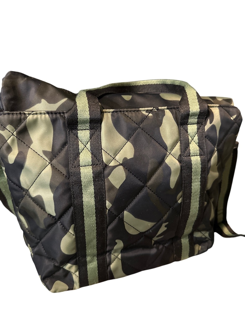 Sol and Selene Quilted Camouflage Shoulder Tote Bag in Green and Black